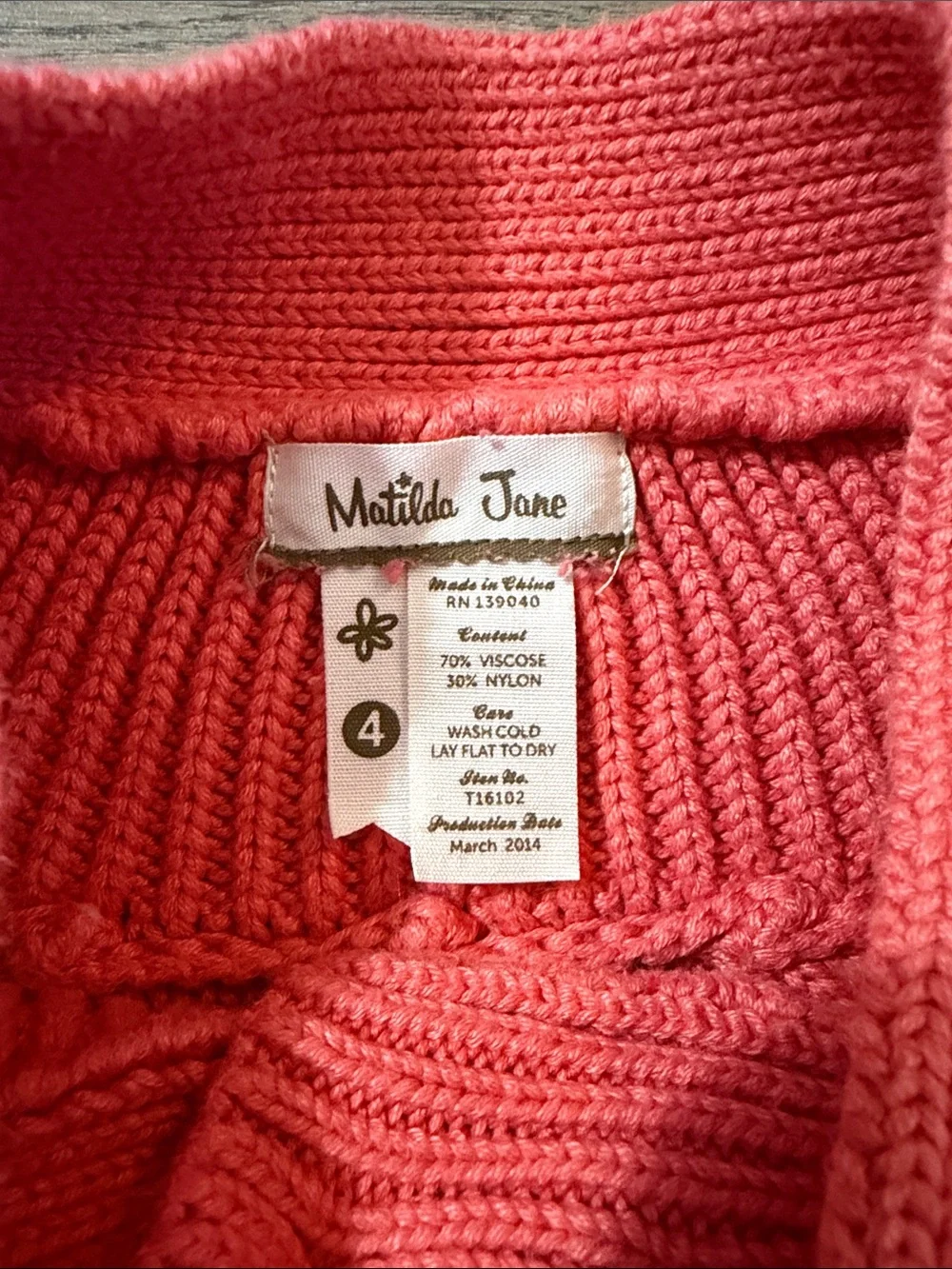 Matilda Jane Girls' Coral Knit Button-Up Coatigan